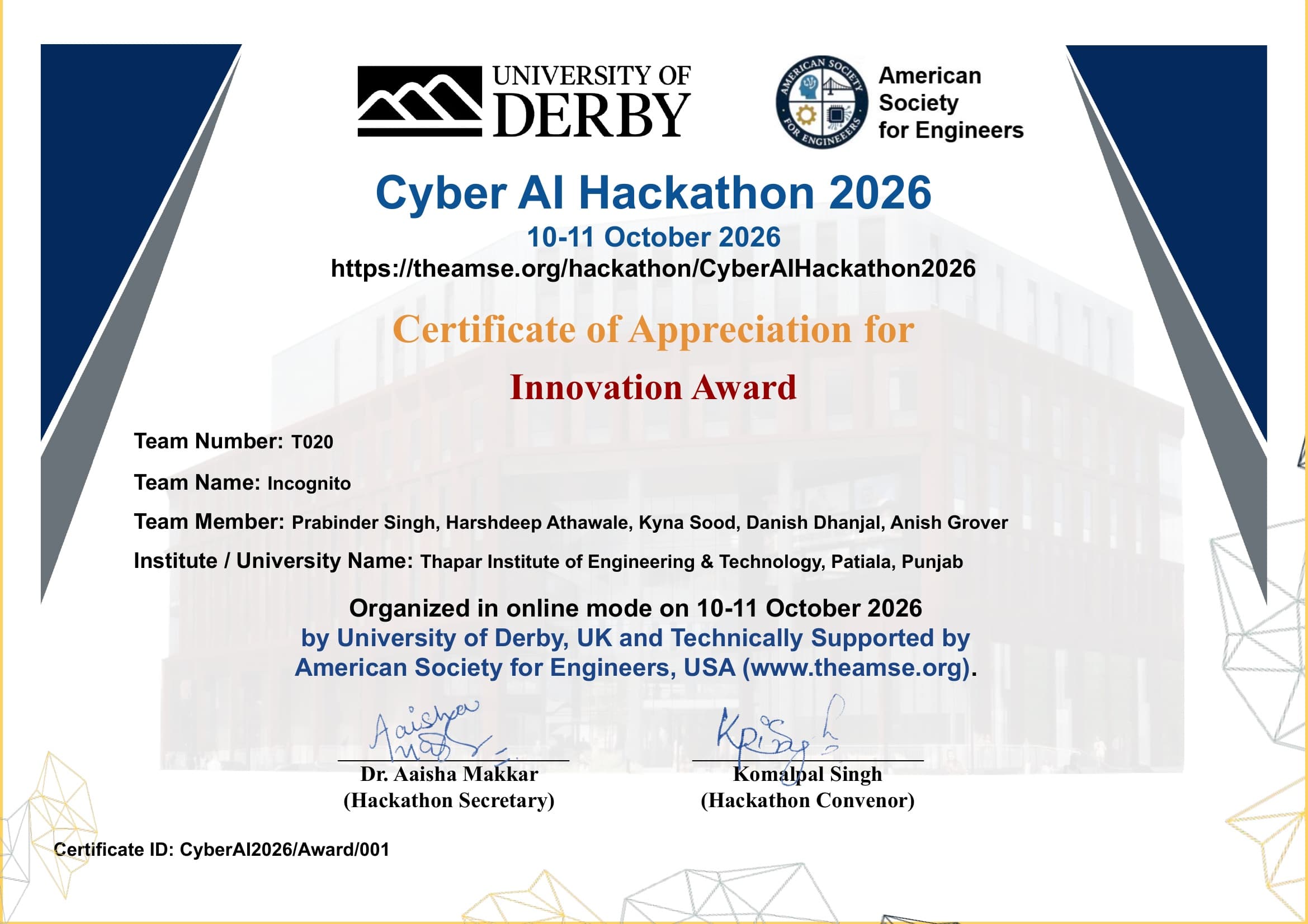 Cyber AI Hackathon 2026 — Innovation Award