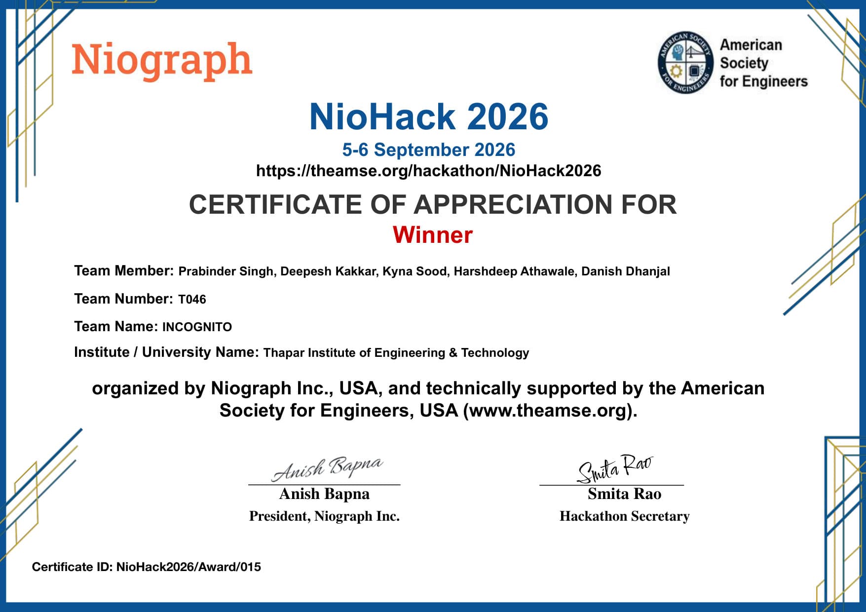 NioHack 2026 — Winner · 1st Place
